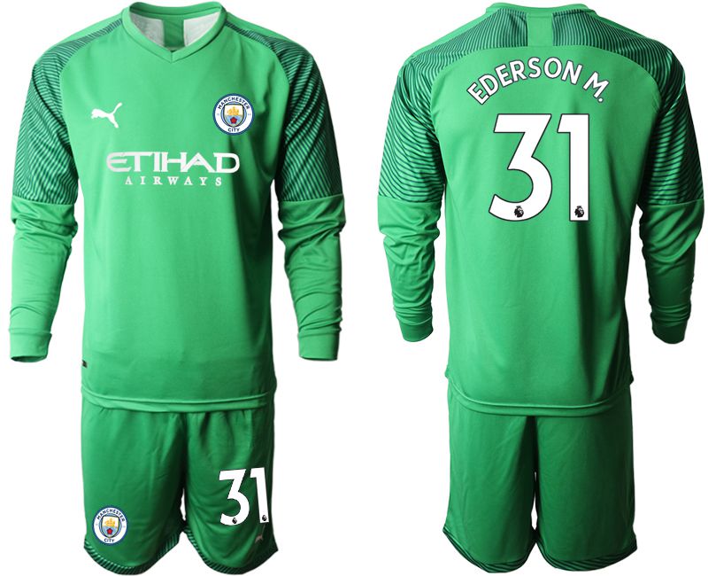 Men 2019-2020 club Manchester City green goalkeeper long sleeve #31 Soccer Jerseys